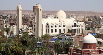 The Coptic Orthodox Cathedral of Archangel Michael, viewed from the Old Cataract Hotel in Aswan, Egypt. Photos by Wanda Bahde